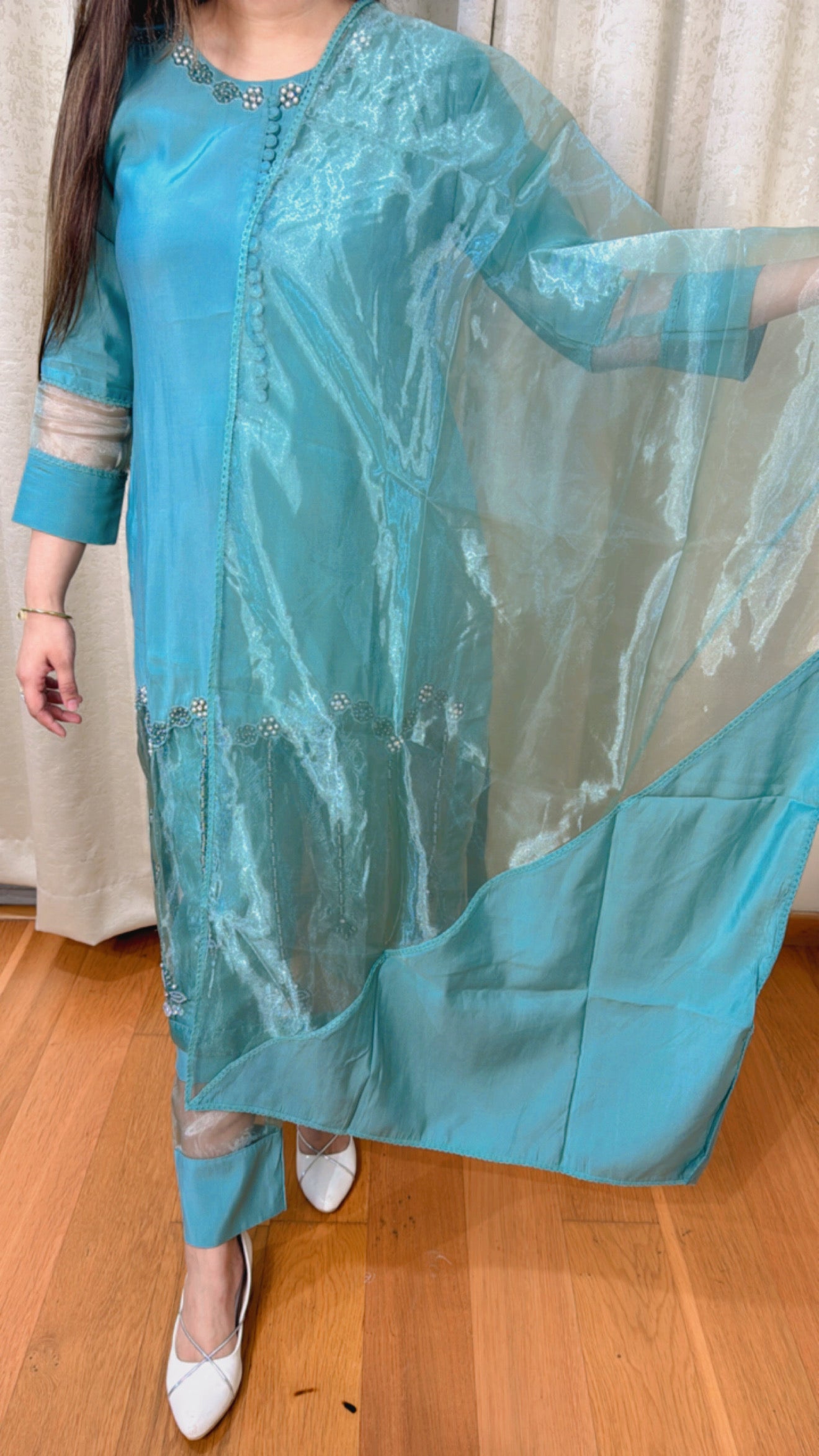 "REET" THREE PIECE KURTA SET (GREEN)