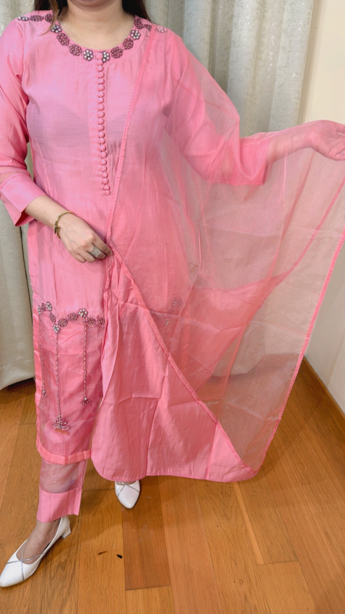 "REET" THREE PIECE KURTA SET (PINK)