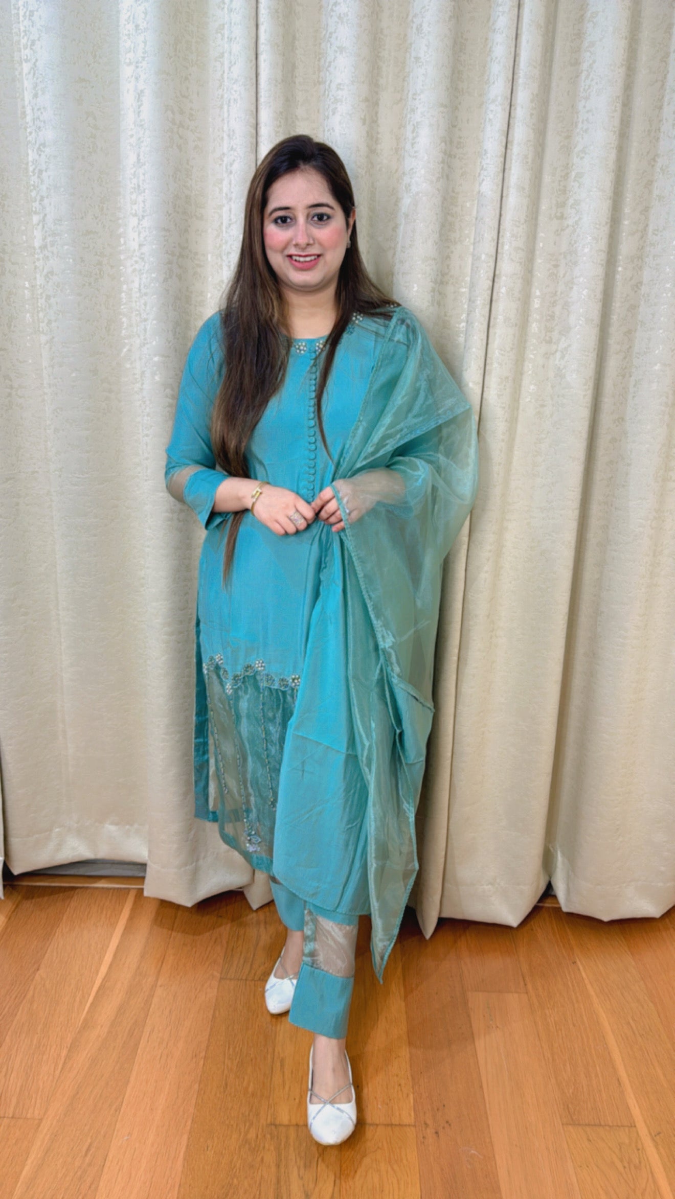 "REET" THREE PIECE KURTA SET (GREEN)