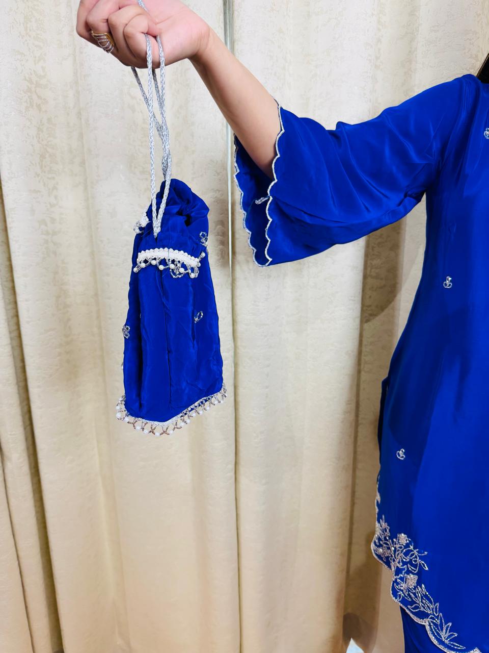 "VARTIKA" DESIGNER SUIT WITH POTLI (BLUE)