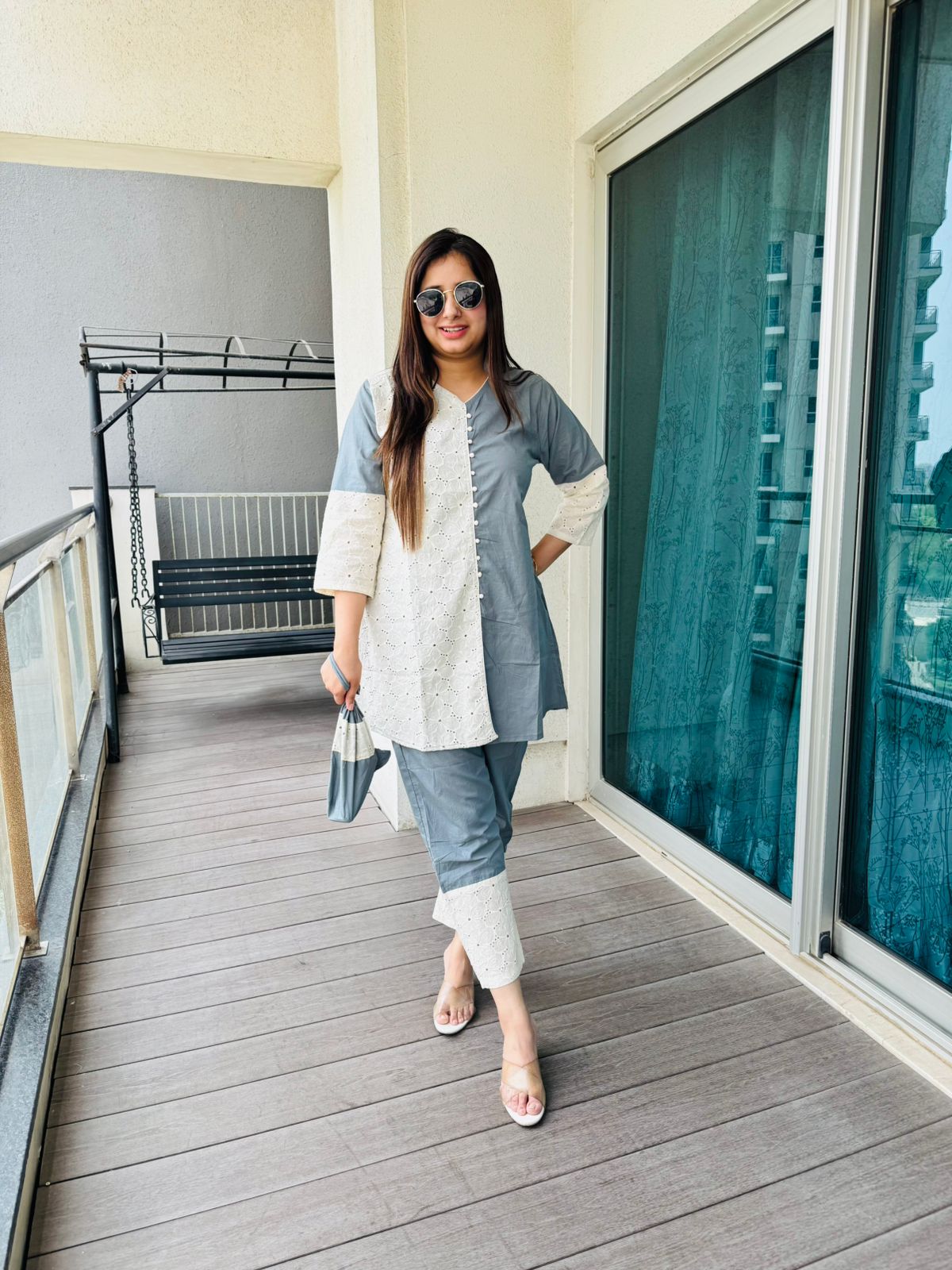 "TEAMI" TWO PIECE SET WITH POTLI "WHITE"