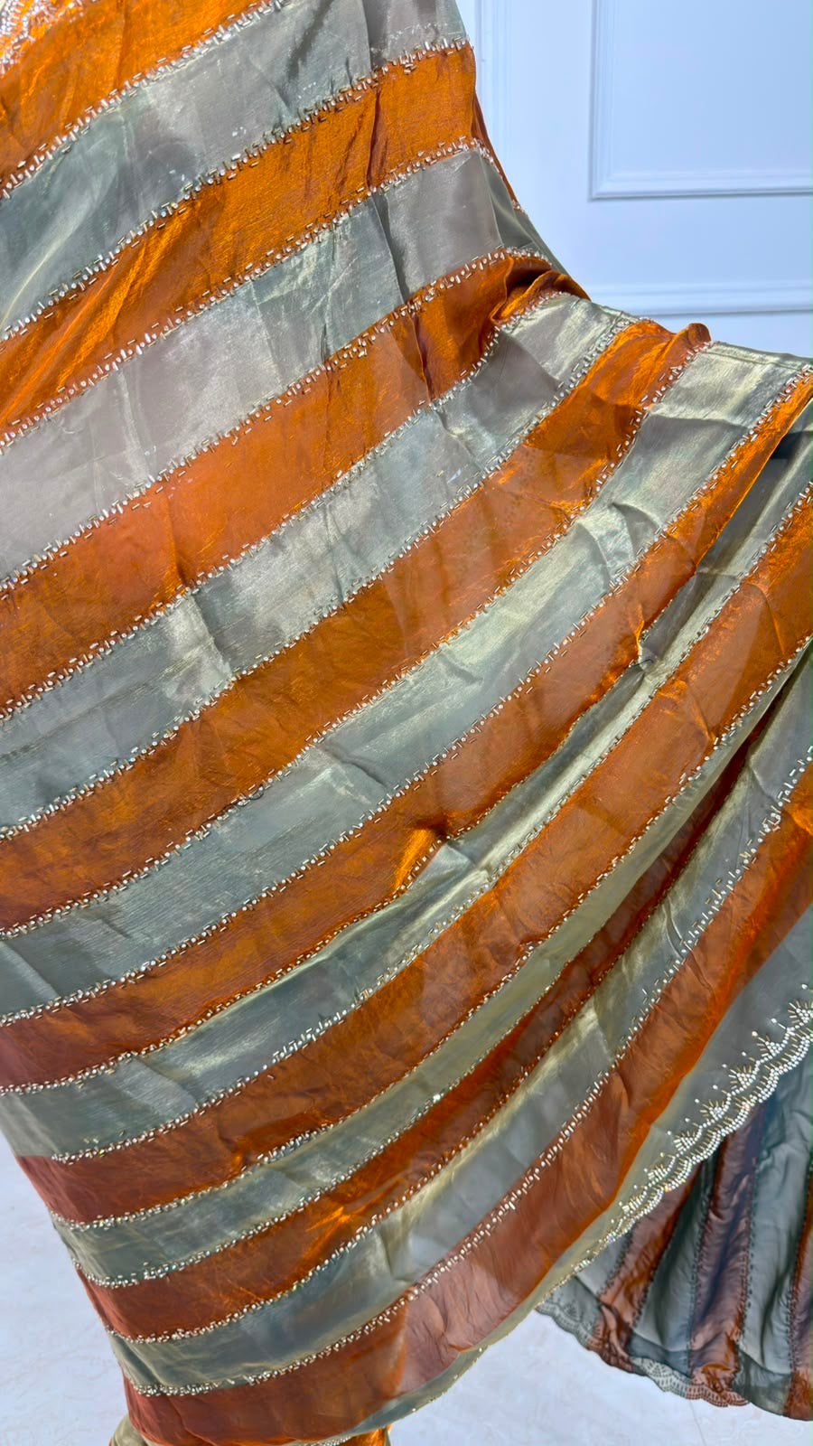 Aureline Luxe Pure Viscose Striped Saree for Women | Black-Gold & Rust-Gold Festive Party Wear Saree