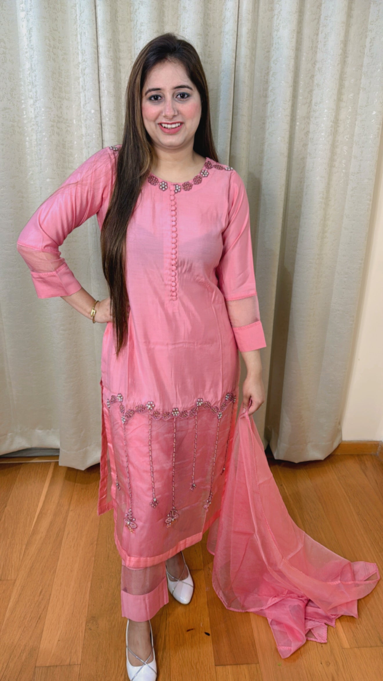 "REET" THREE PIECE KURTA SET (PINK)