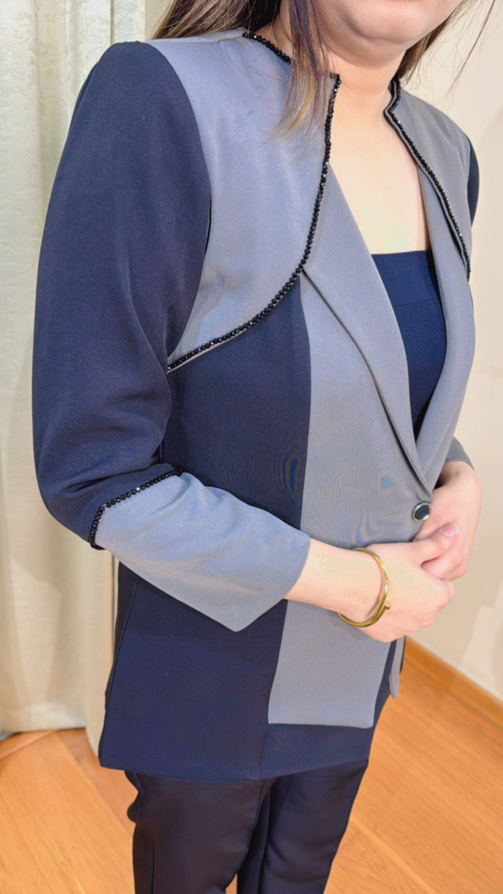BOSS LADY | Black Grey Two-Tone Blazer Pant Suit for Women | Formal Office Wear Co-ord Set