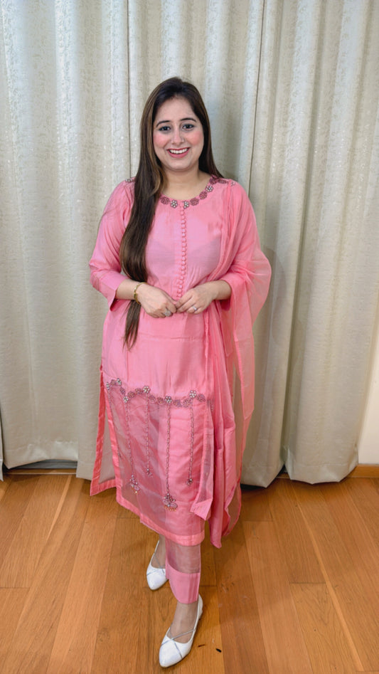 "REET" THREE PIECE KURTA SET (PINK)