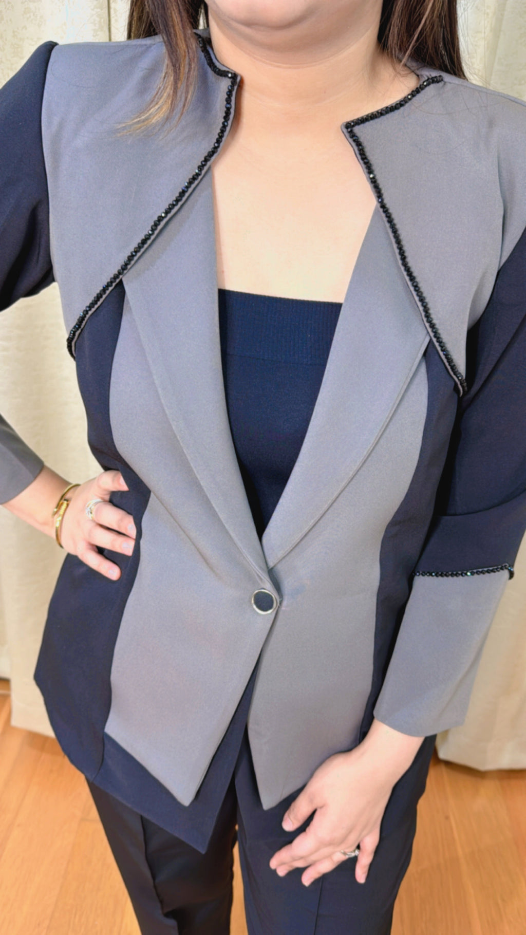 BOSS LADY | Black Grey Two-Tone Blazer Pant Suit for Women | Formal Office Wear Co-ord Set