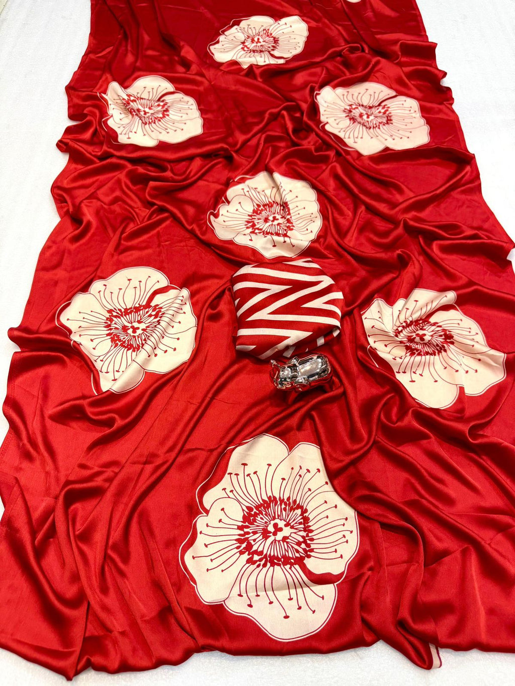 Raktima | Red Floral Satin Saree