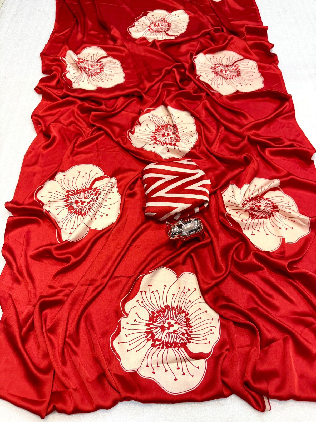 Raktima | Red Floral Satin Saree