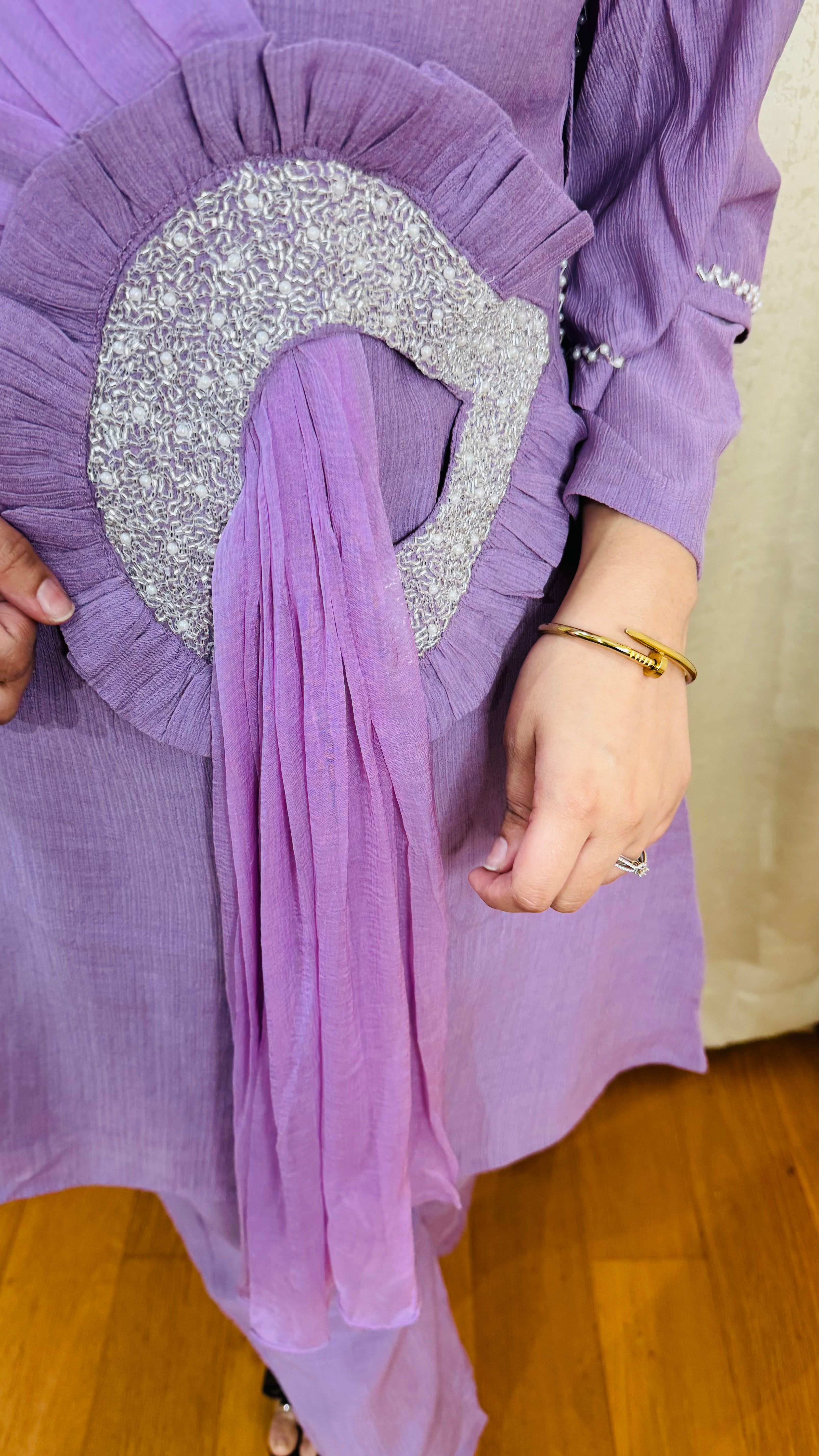 RUBINA | Lavender Draped Kurta Pant Set with Sequin Waist Ring | Indo Western Partywear for Women