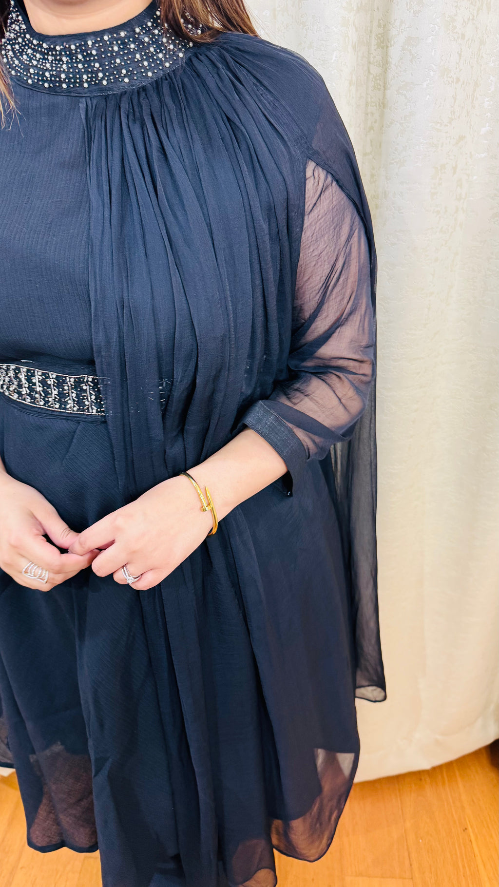 SAISHA | Black Draped Kurta Pant Set with Embellished Neck | Indo Western Partywear for Women