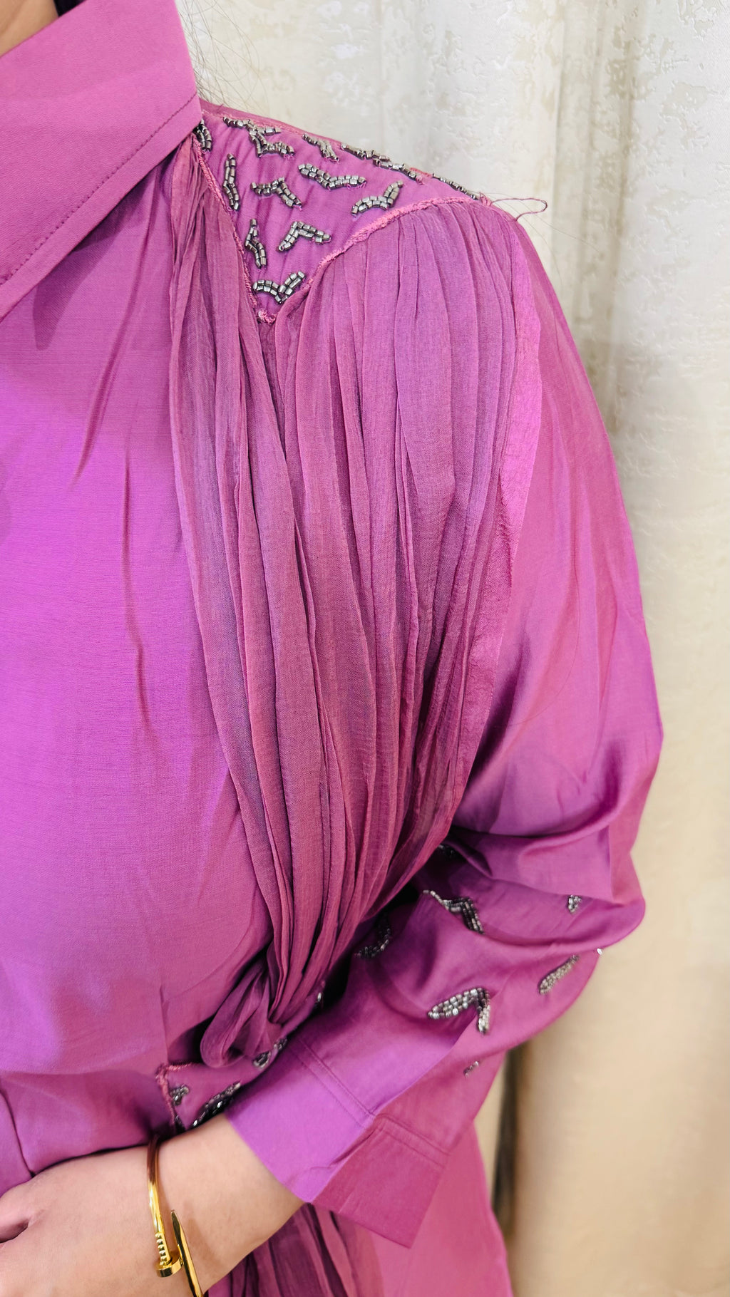 LAVEENA | Soft Mauve Partywear Suit Set | Embellished Kurta and Pant with Textured Dupatta