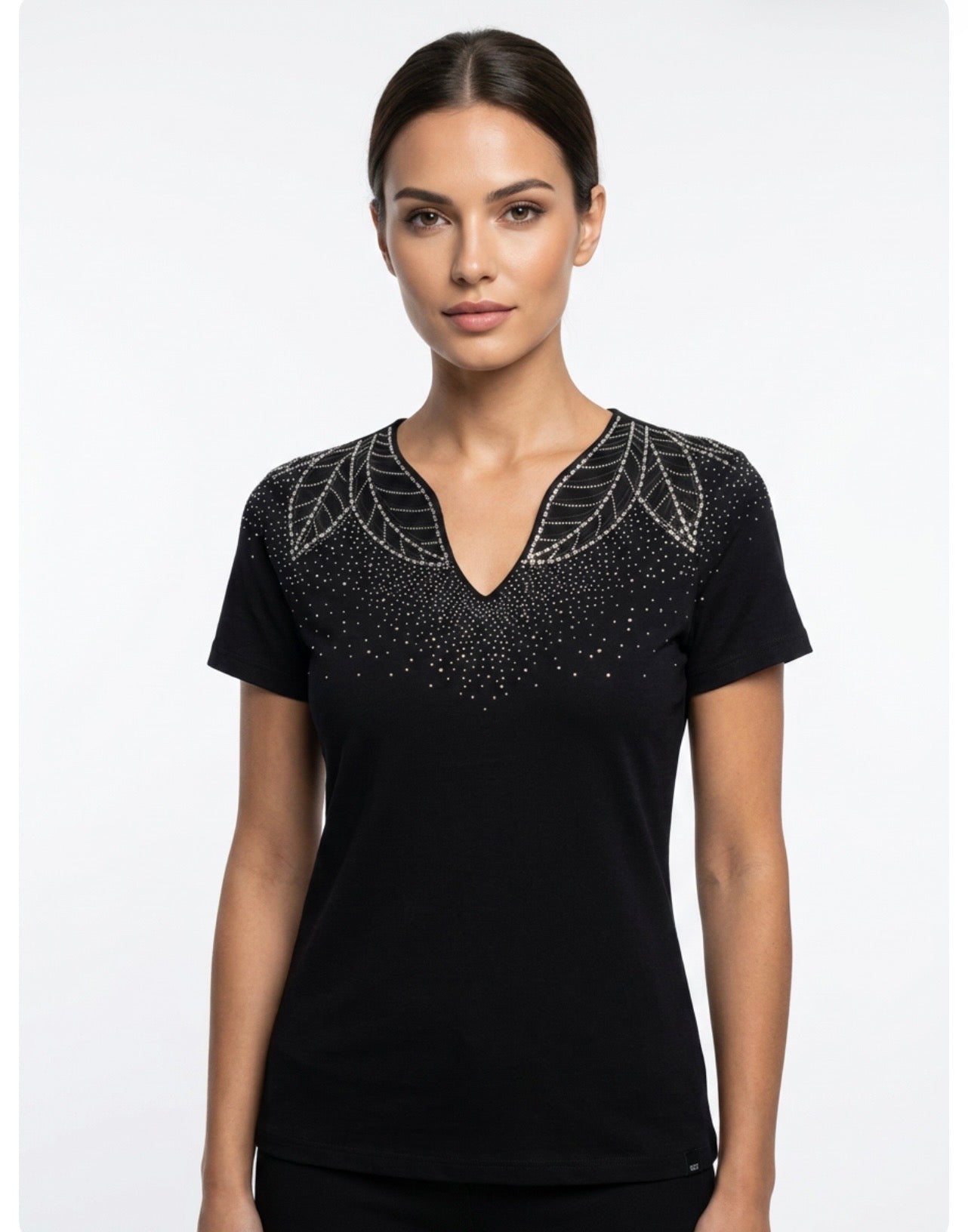Lyssa | Studded Neck Detail Stretch Knit Top for Women