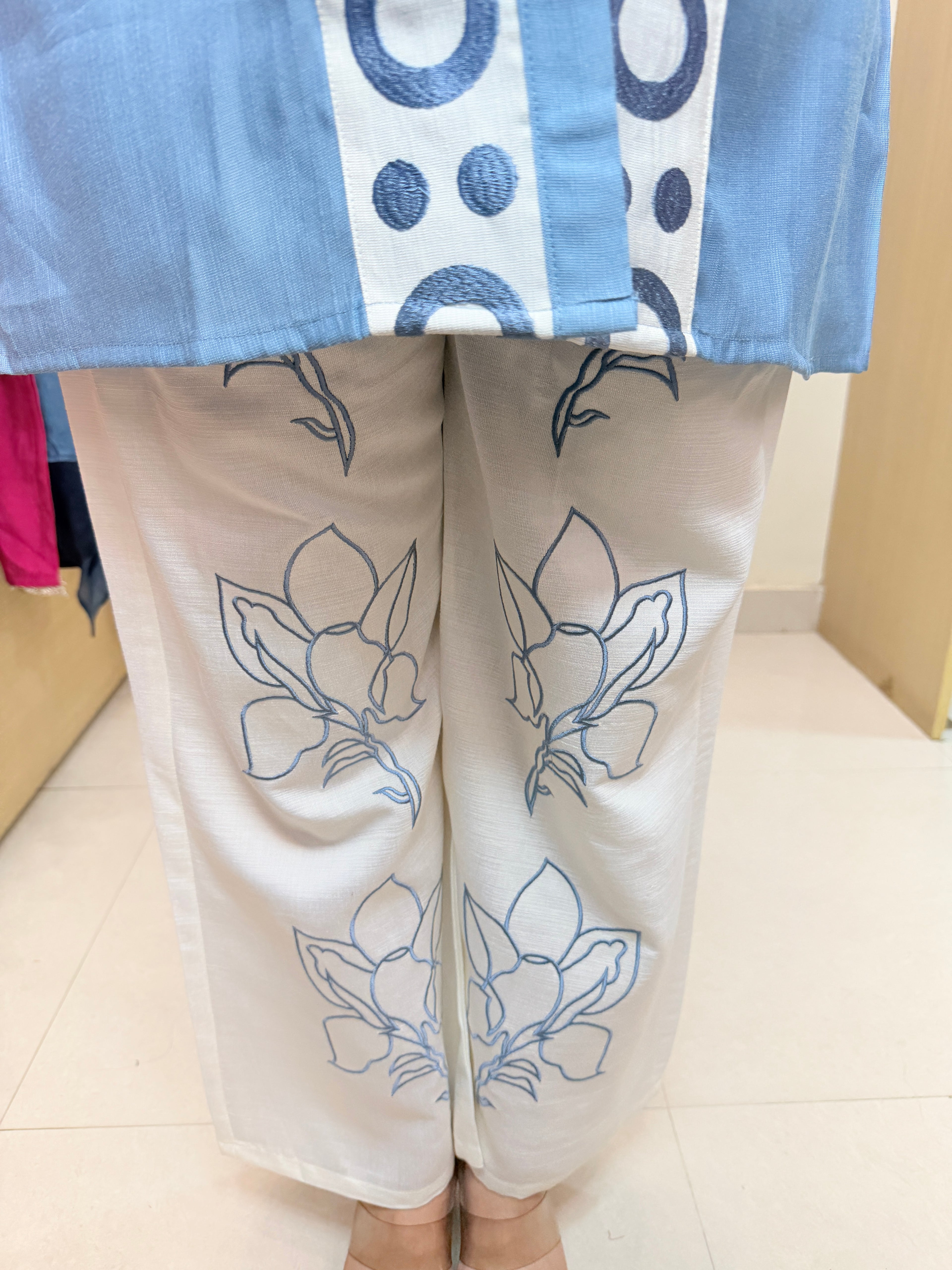 Neelaya | Sky Blue Printed Kurta Palazzo Co-ord Set with Statement Detailing