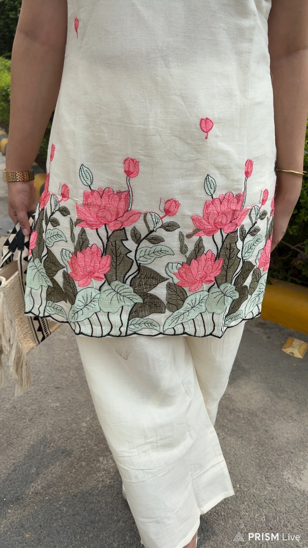 VINE | Women’s Off-White Coordset | Pink Floral Embroidery Sleeveless Kurta and Pants