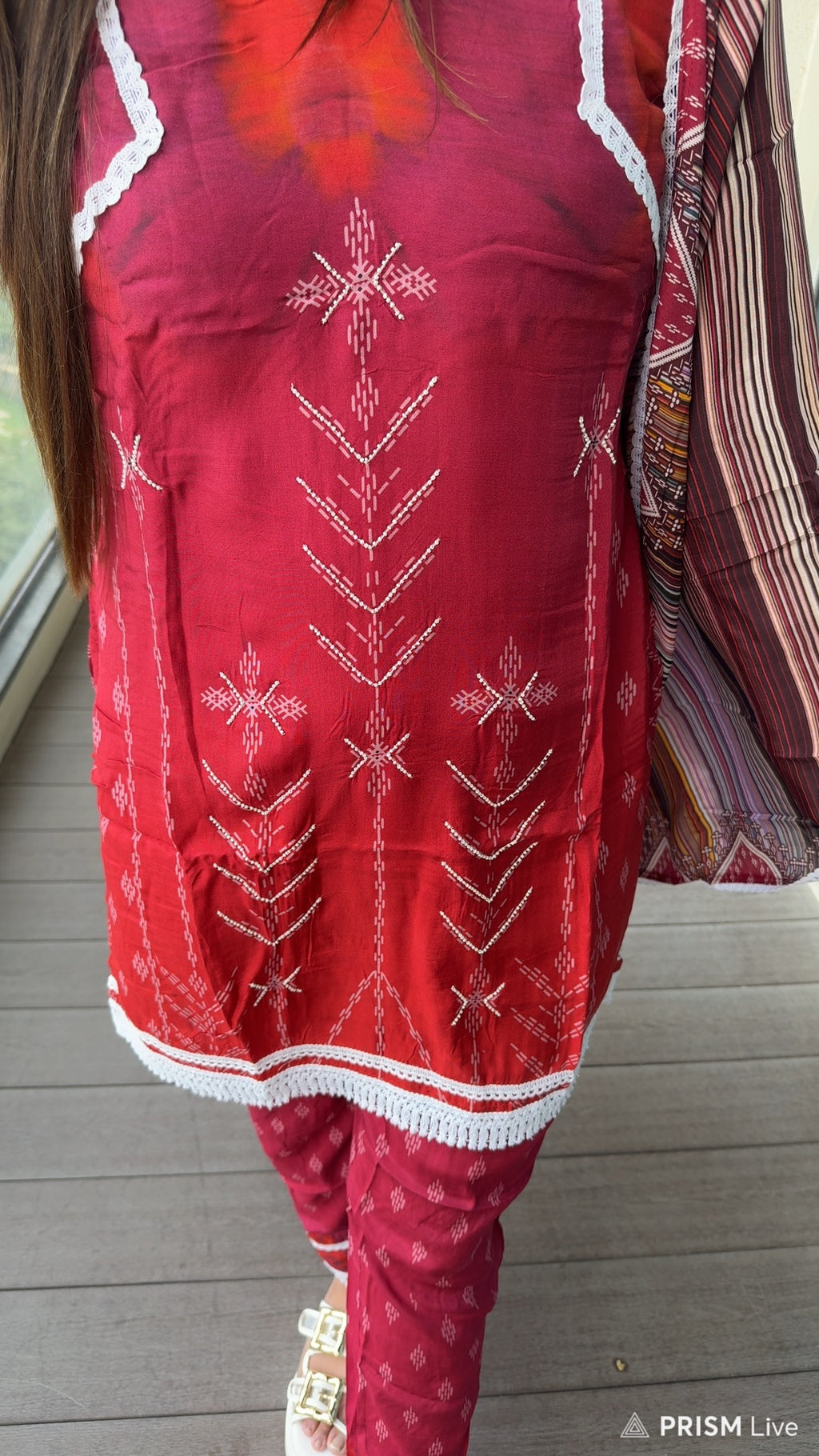 ZOYA | Women’s Maroon Tribal Print Suit Set | Contrast Dupatta Kurta Trouser Set