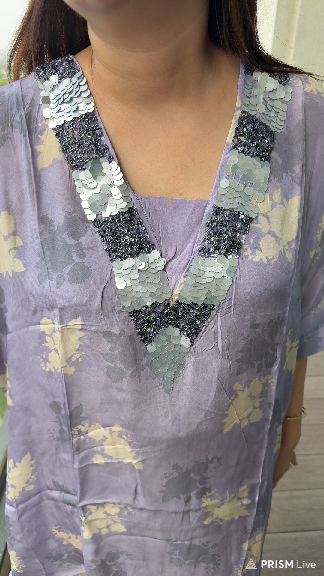 RASHIKA | Women’s Lavender Floral Print Coordset | Mirror Sequin Embroidered Kurta Pants