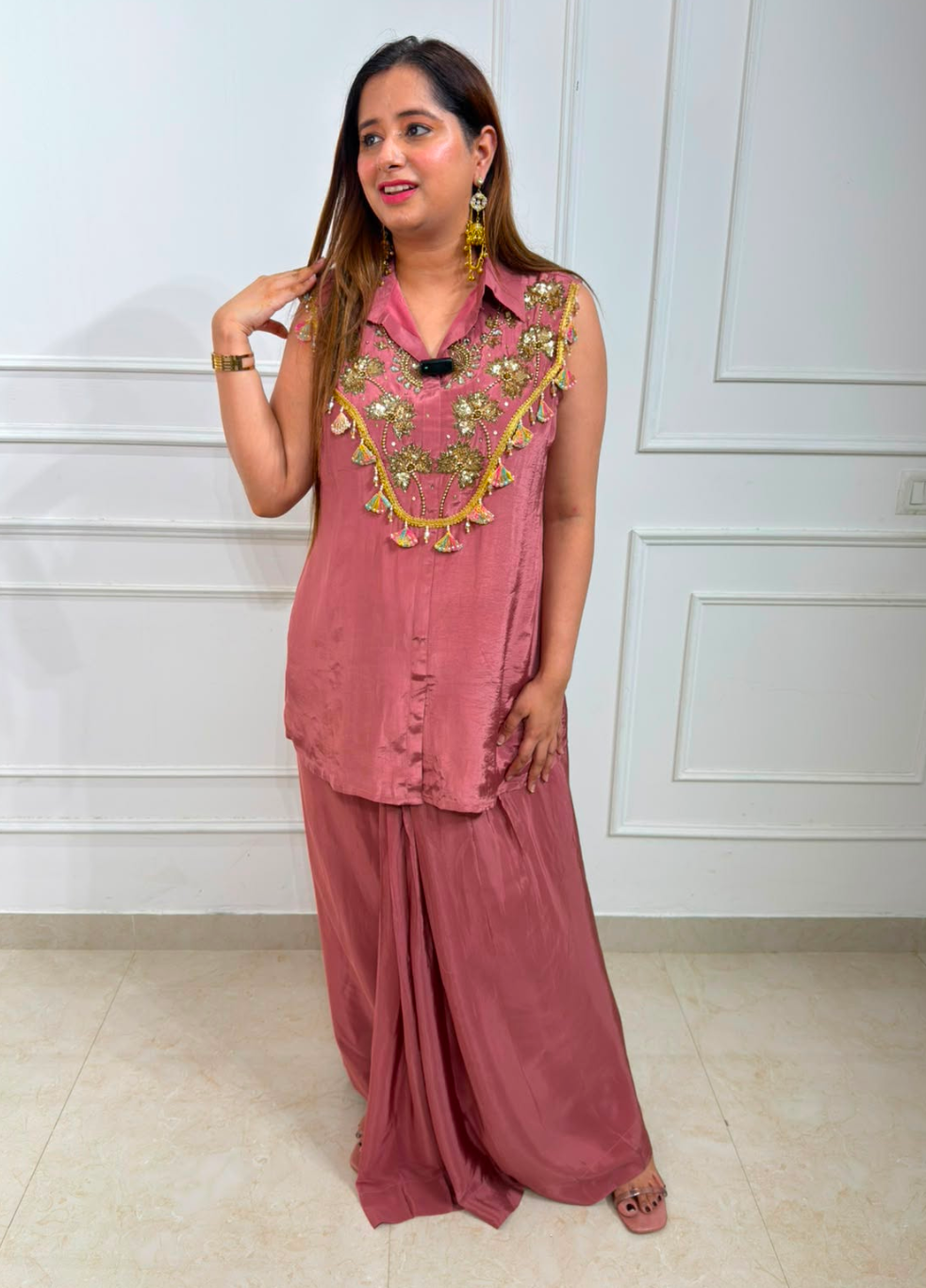 Morni | Grace Embellished Sleeveless Kurti with drape skirt Co-ord Set