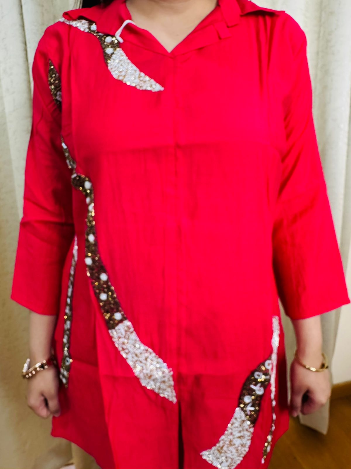 PARI | Fiery Red Abstract Sequin Work Kurta Pant Set | Modern Partywear Co-ord for Women