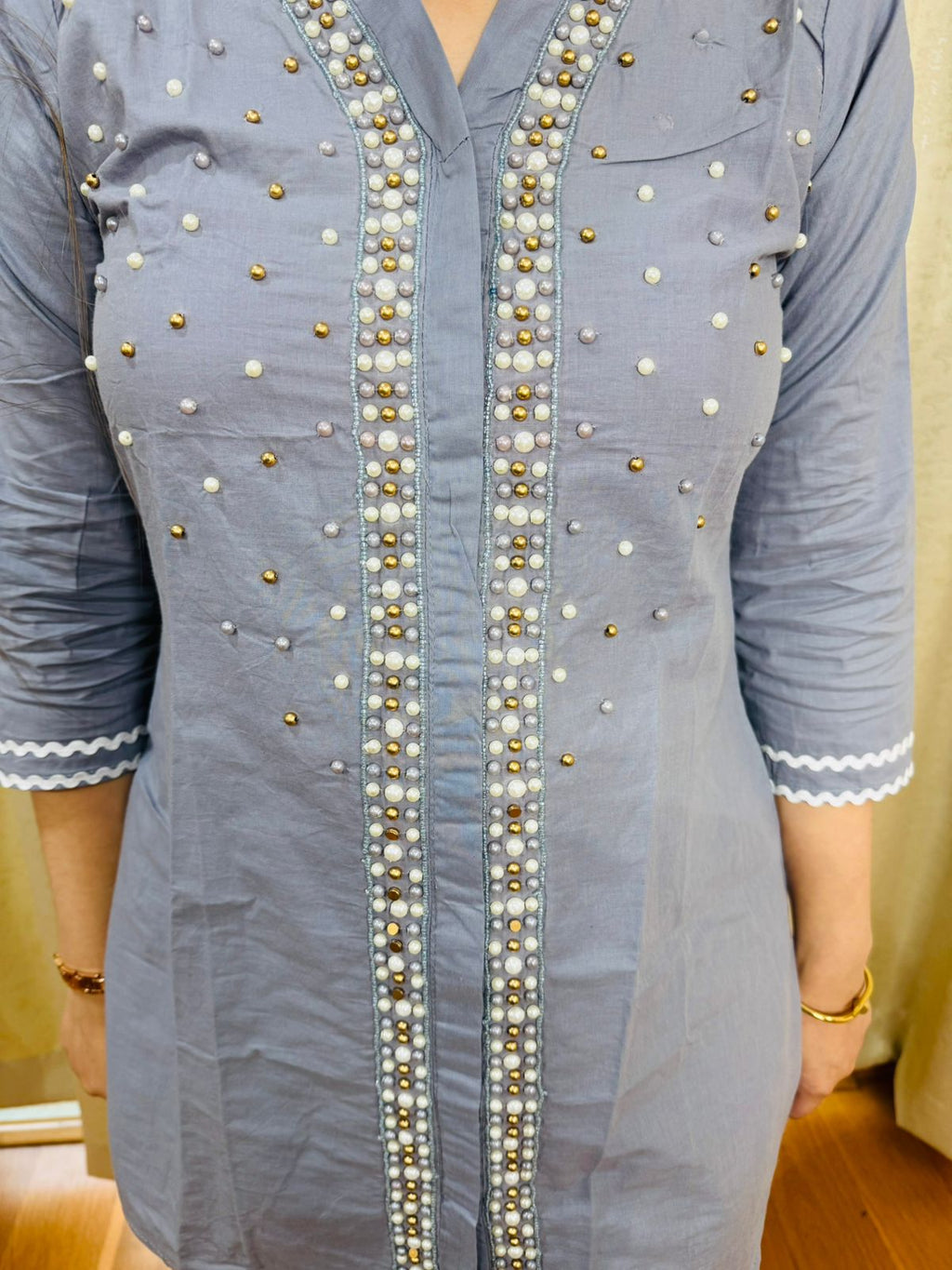 TIYA | Steel Grey Mirror Work Kurta Pant Set | Angrakha Style Hem Ethnic Co-ord for Women