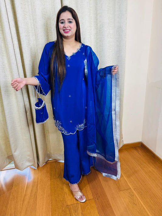 "VARTIKA" DESIGNER SUIT WITH POTLI (BLUE)