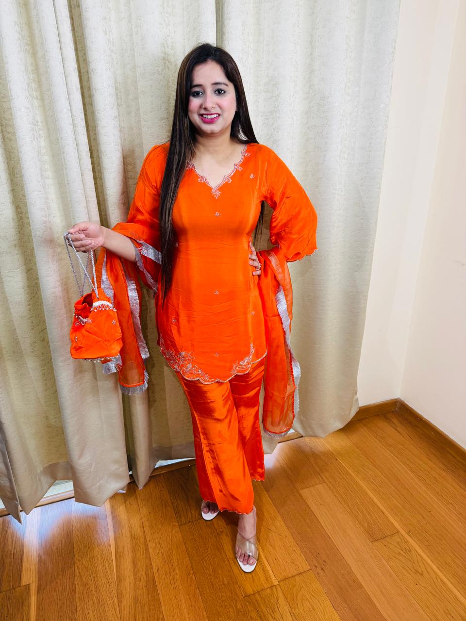 "VARTIKA" DESIGNER SUIT WITH POTLI (ORANGE)