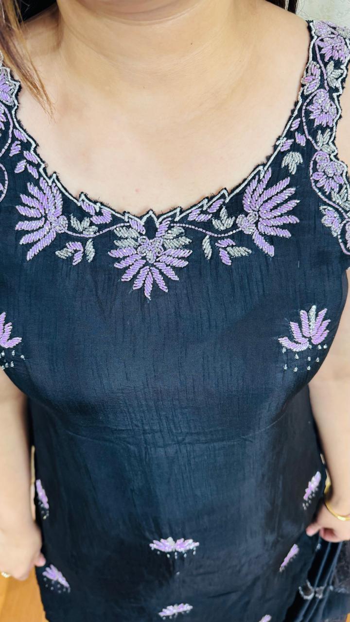 DOLA | Blue Embroidered Sleeveless Kurta Set with Woven Dupatta | Festive Suit for Women