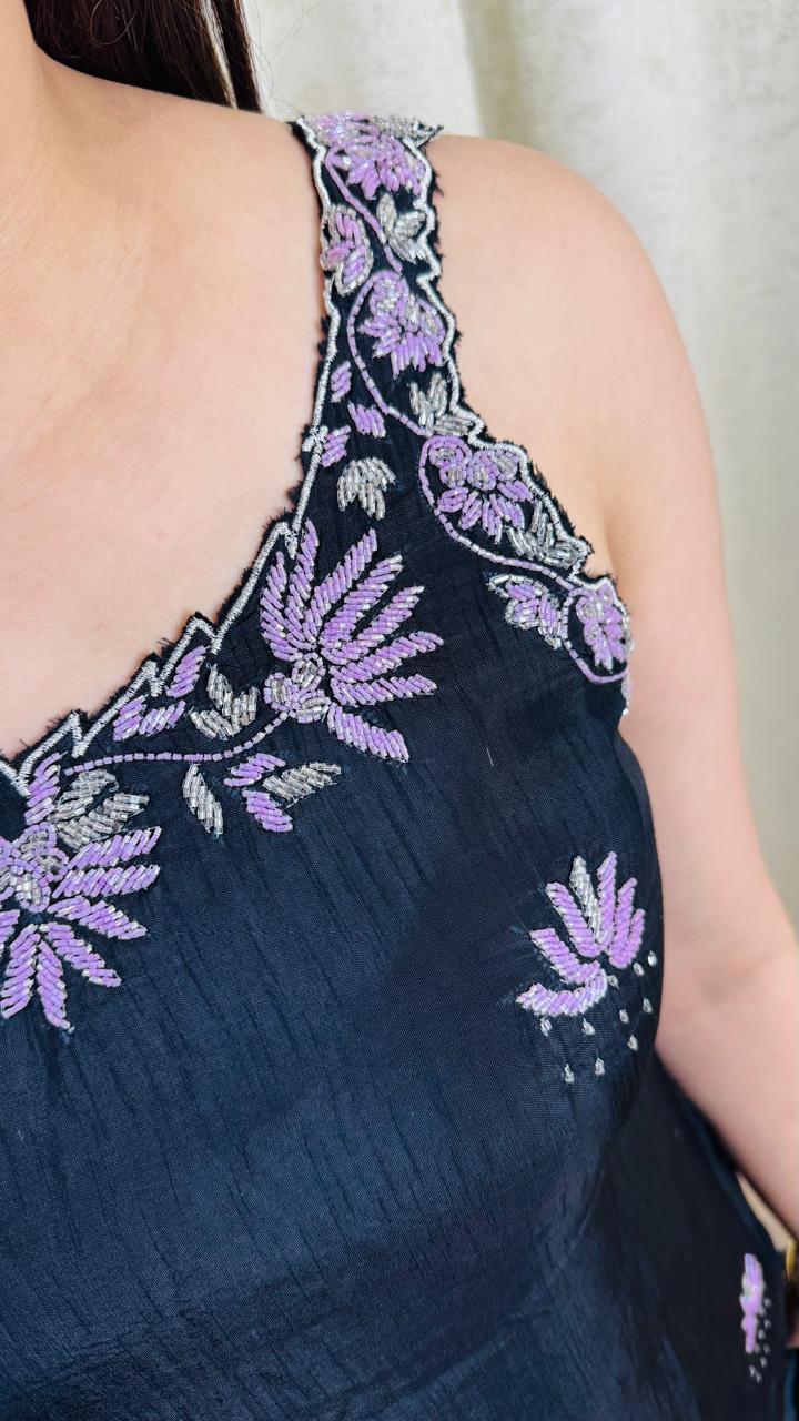 DOLA | Blue Embroidered Sleeveless Kurta Set with Woven Dupatta | Festive Suit for Women