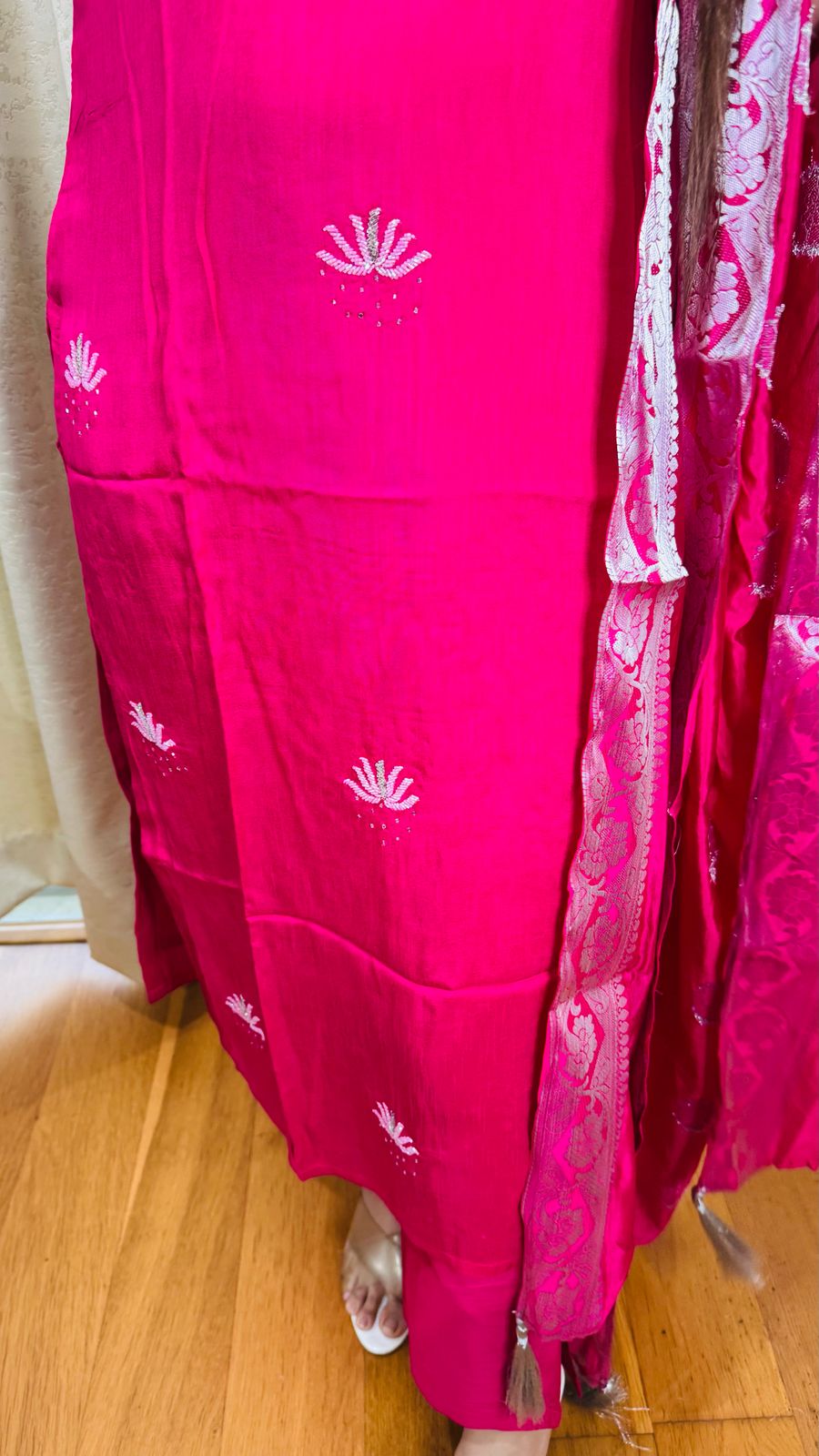 DOLA | Hot Pink Embroidered Sleeveless Kurta Set with Woven Dupatta | Festive Suit for Women