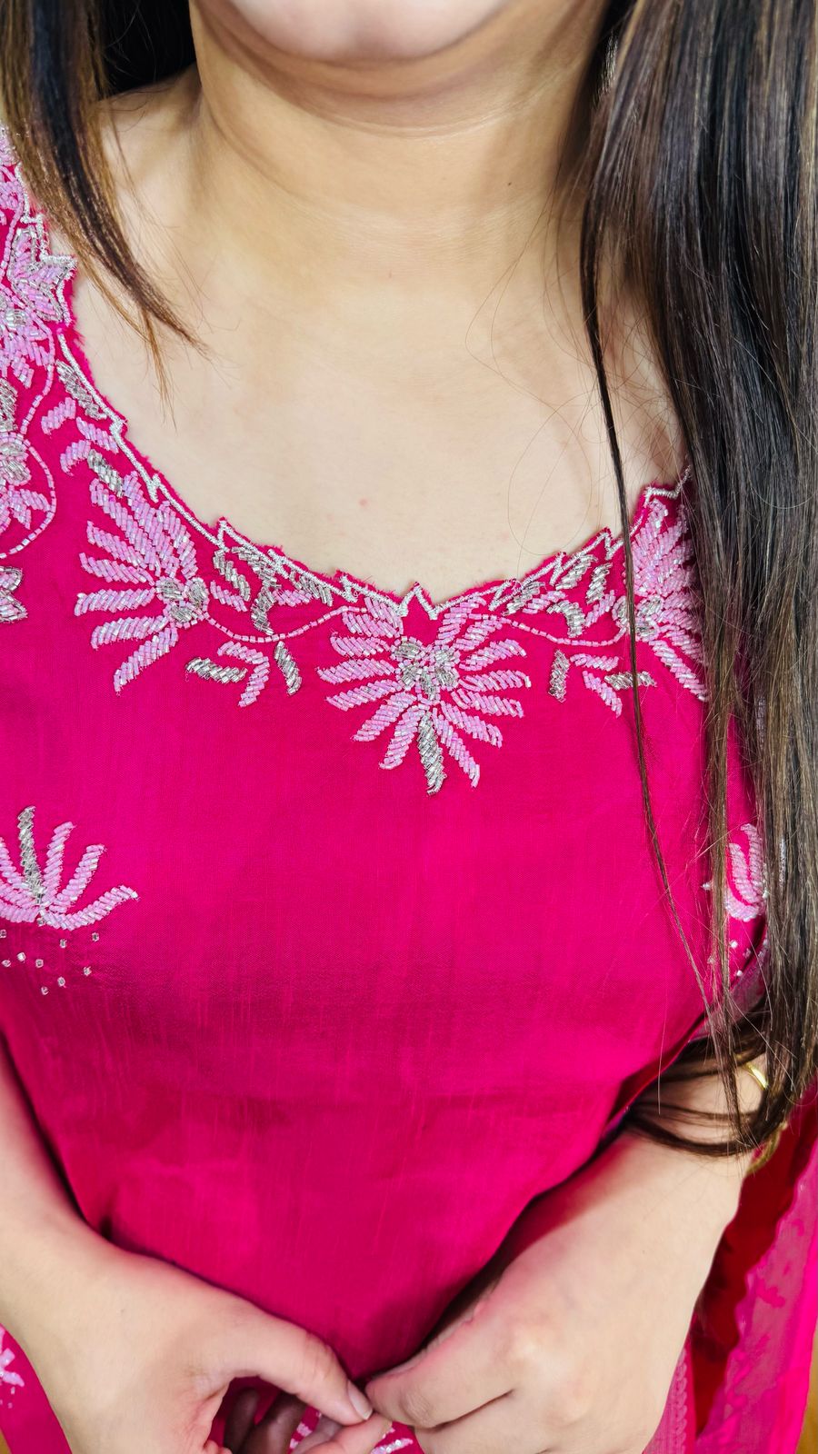 DOLA | Hot Pink Embroidered Sleeveless Kurta Set with Woven Dupatta | Festive Suit for Women