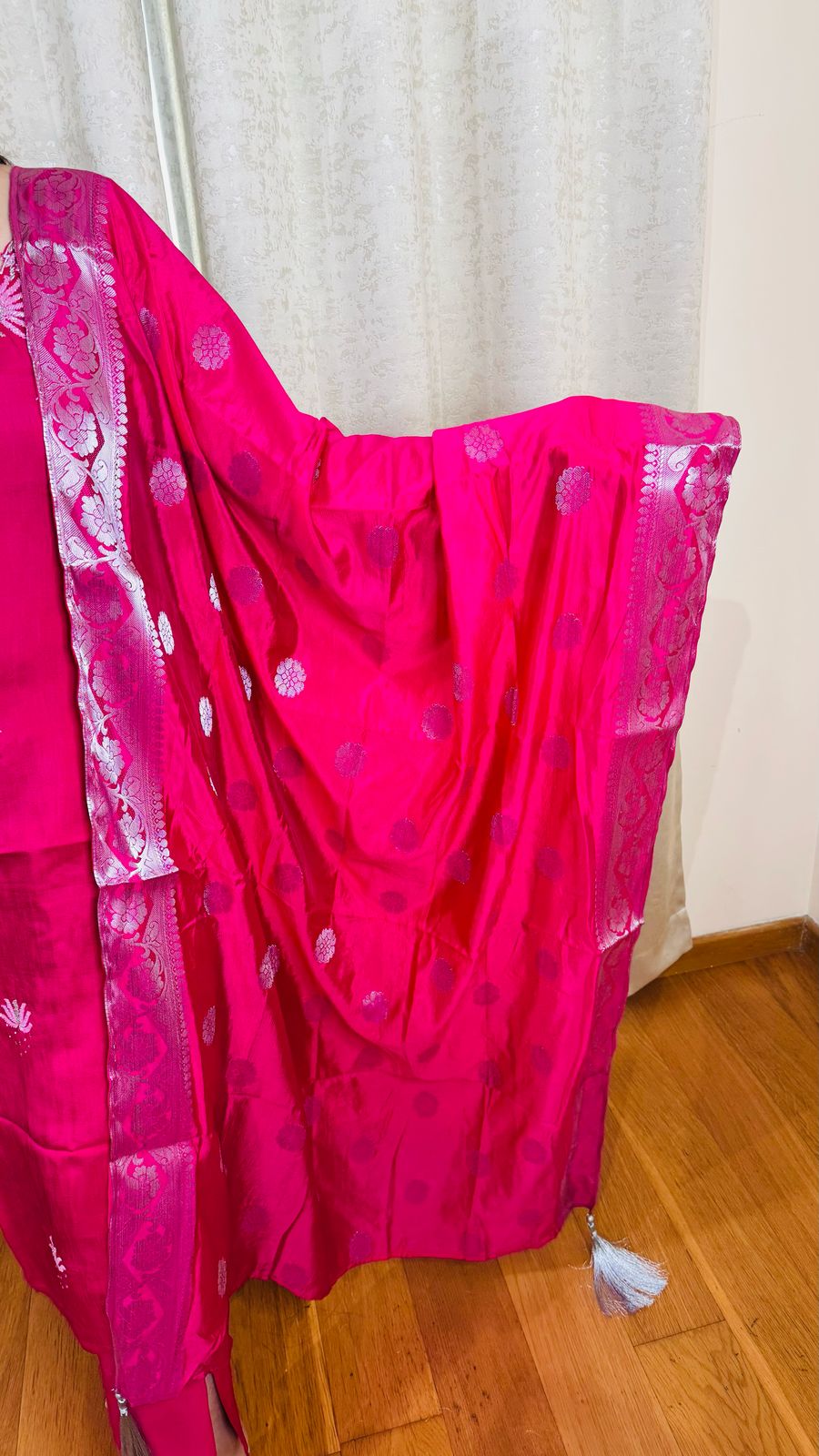 DOLA | Hot Pink Embroidered Sleeveless Kurta Set with Woven Dupatta | Festive Suit for Women