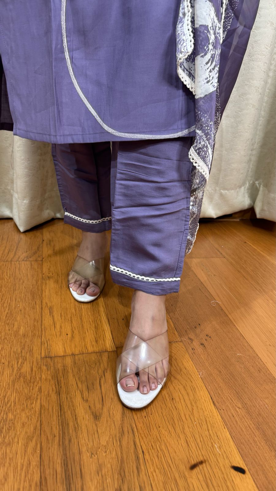 RESHAM | Dusty Lavender Abstract Print Kurta Set with Dupatta | Modern Daily Wear Suit for Women