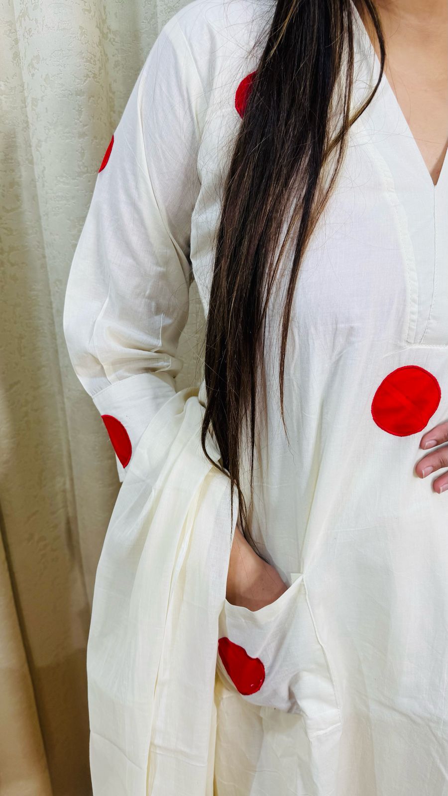 MALTI | White Polka Dot Kurta Set with Red Spots | Fun Casual Co-ord for Women