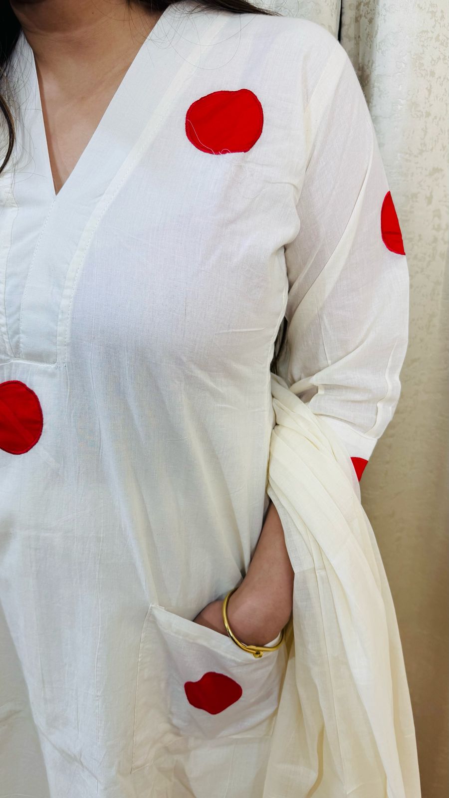 MALTI | White Polka Dot Kurta Set with Red Spots | Fun Casual Co-ord for Women