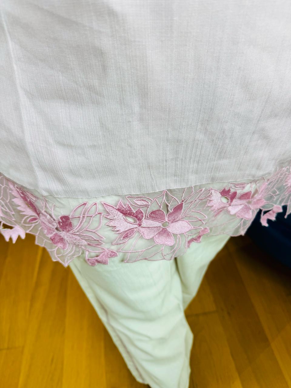 BABY | Lavender Embroidered Kurta Set | White Straight Pants & Lace Detailing