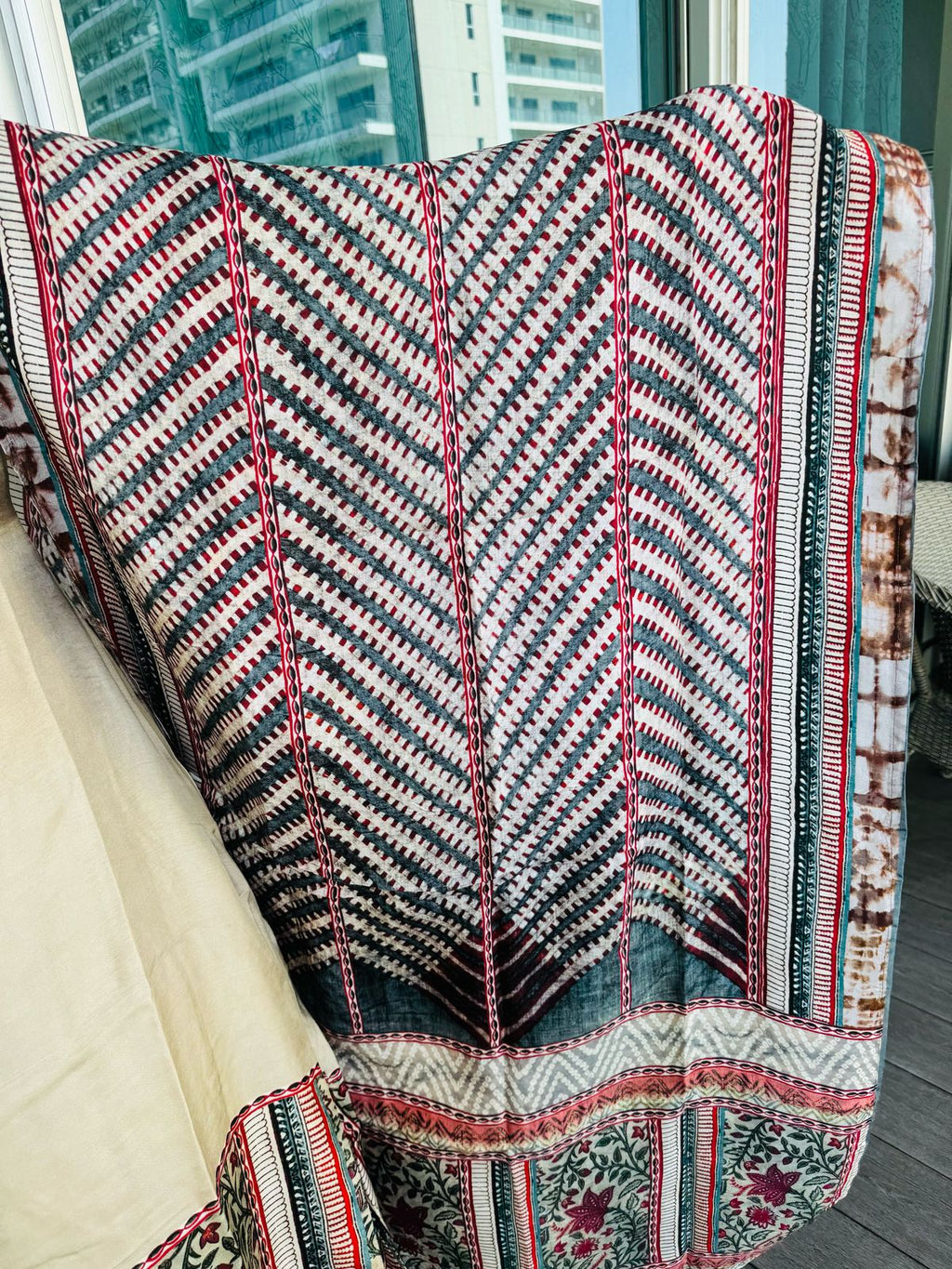 ARYA | Women's Beige Kurta Pant Set | Embroidered Neck Suit with Multi-Colored Printed Dupatta