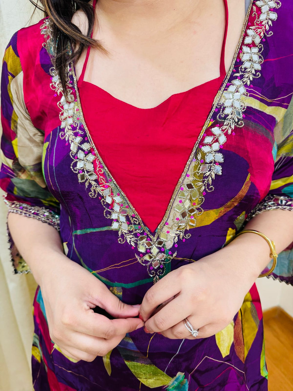 MITHI | Women's Multicolor Abstract Kaftan Kurti | Sequin Embellished Kurta