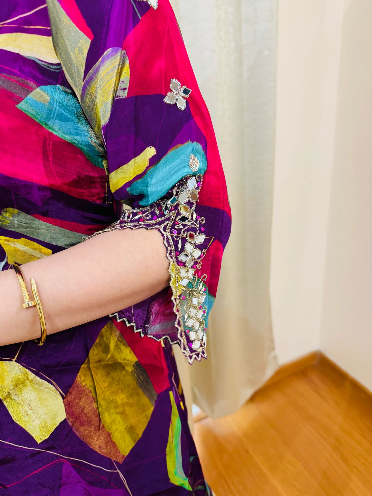 MITHI | Women's Multicolor Abstract Kaftan Kurti | Sequin Embellished Kurta