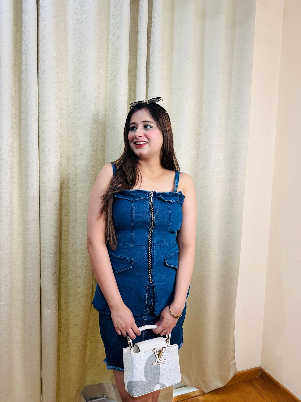 DENIM TOP | Blue Denim Fitted Mini Dress | Zip-Up Sleeveless Western Dress for Women