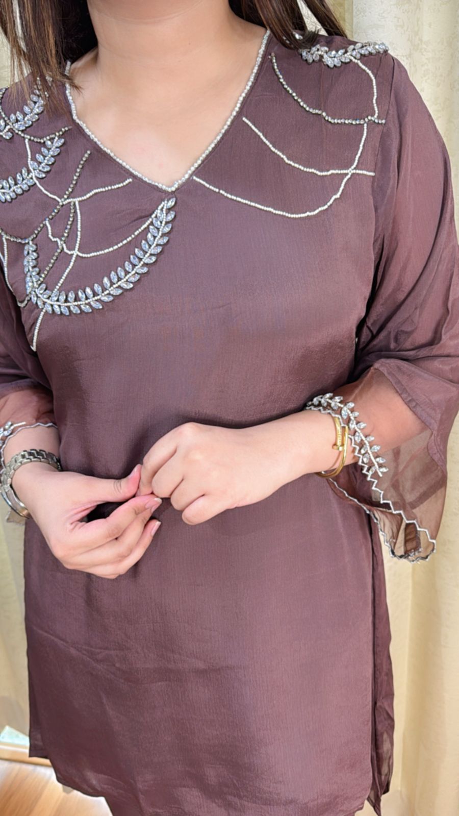 PEENAKI | Brown Scallop Embroidered Coordset | Designer Kurti Pant Set for Women