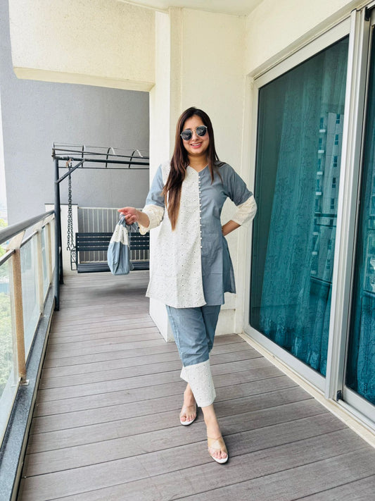 "TEAMI" TWO PIECE SET WITH POTLI "WHITE"