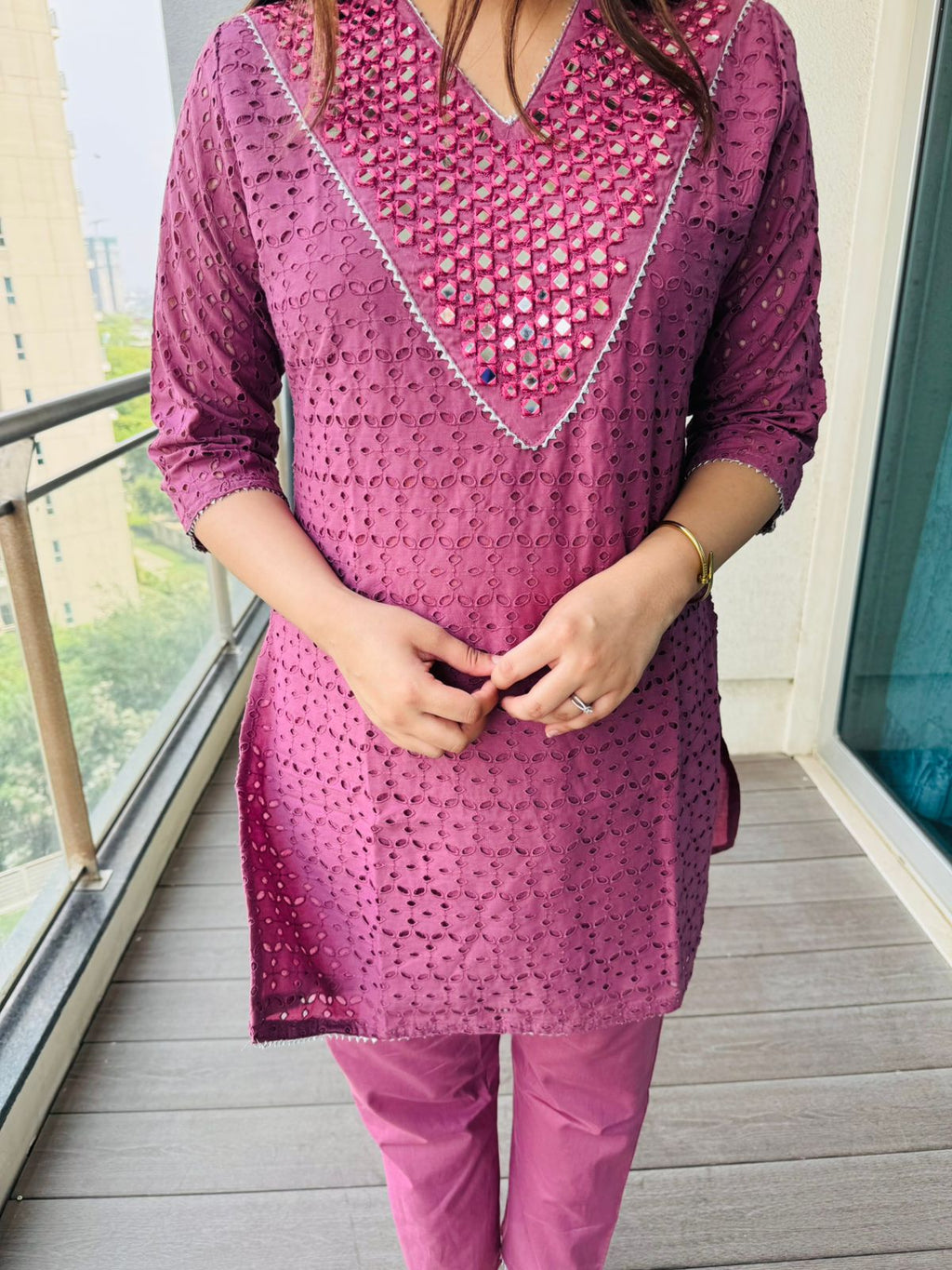 SHEESHA | Magenta Sequin Mirror Work Coordset | Designer Ethnic Co-ord Set for Women