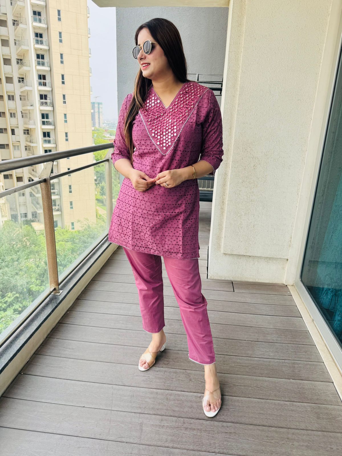 SHEESHA | Magenta Sequin Mirror Work Coordset | Designer Ethnic Co-ord Set for Women