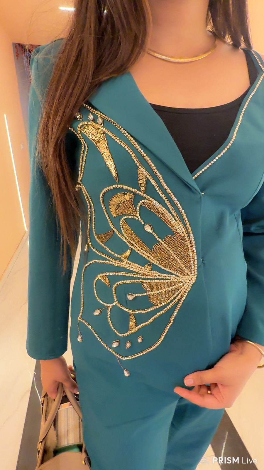 TANSHI | Designer Teal Blue Fusion Set | Embroidered Butterfly Jacket and Crop Pants