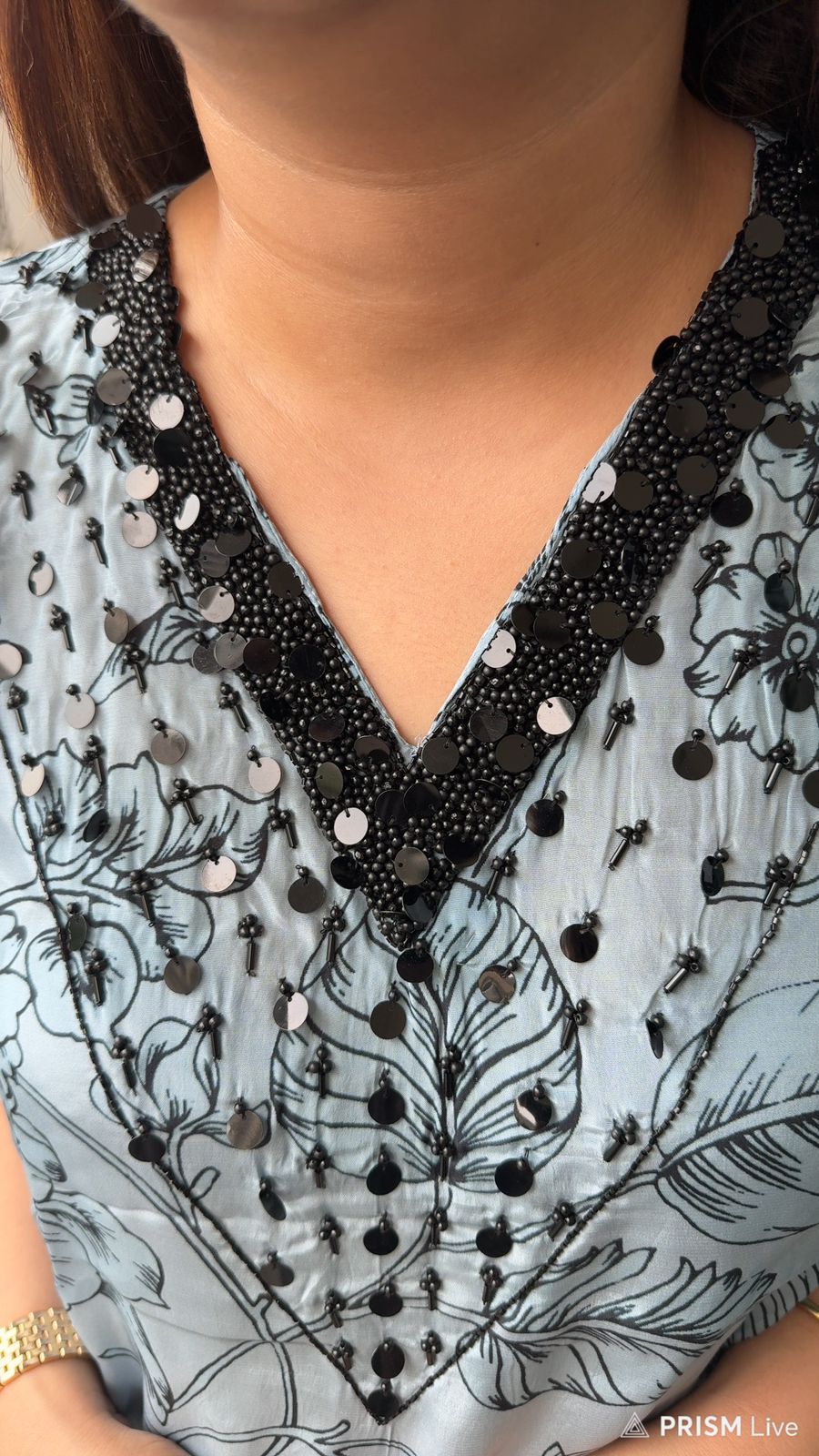 VASHI | Women’s Powder Blue Floral Coordset | Black Embroidered Kurta Palazzo