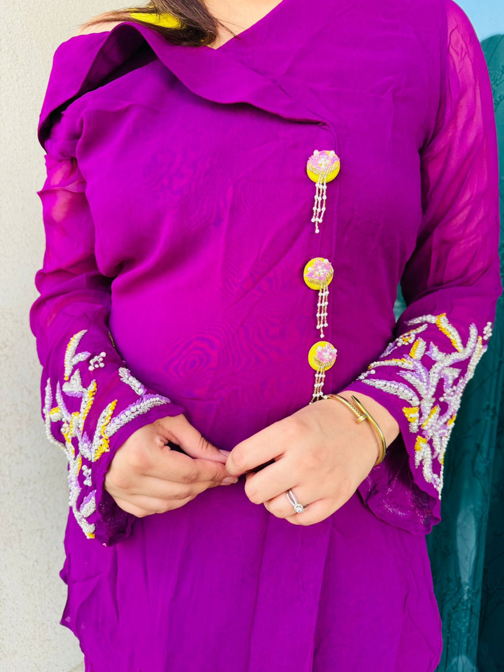 VIMPIA | Women’s Purple Festive Coordset | Ruffle Neck Embroidered Kurta Palazzo Set