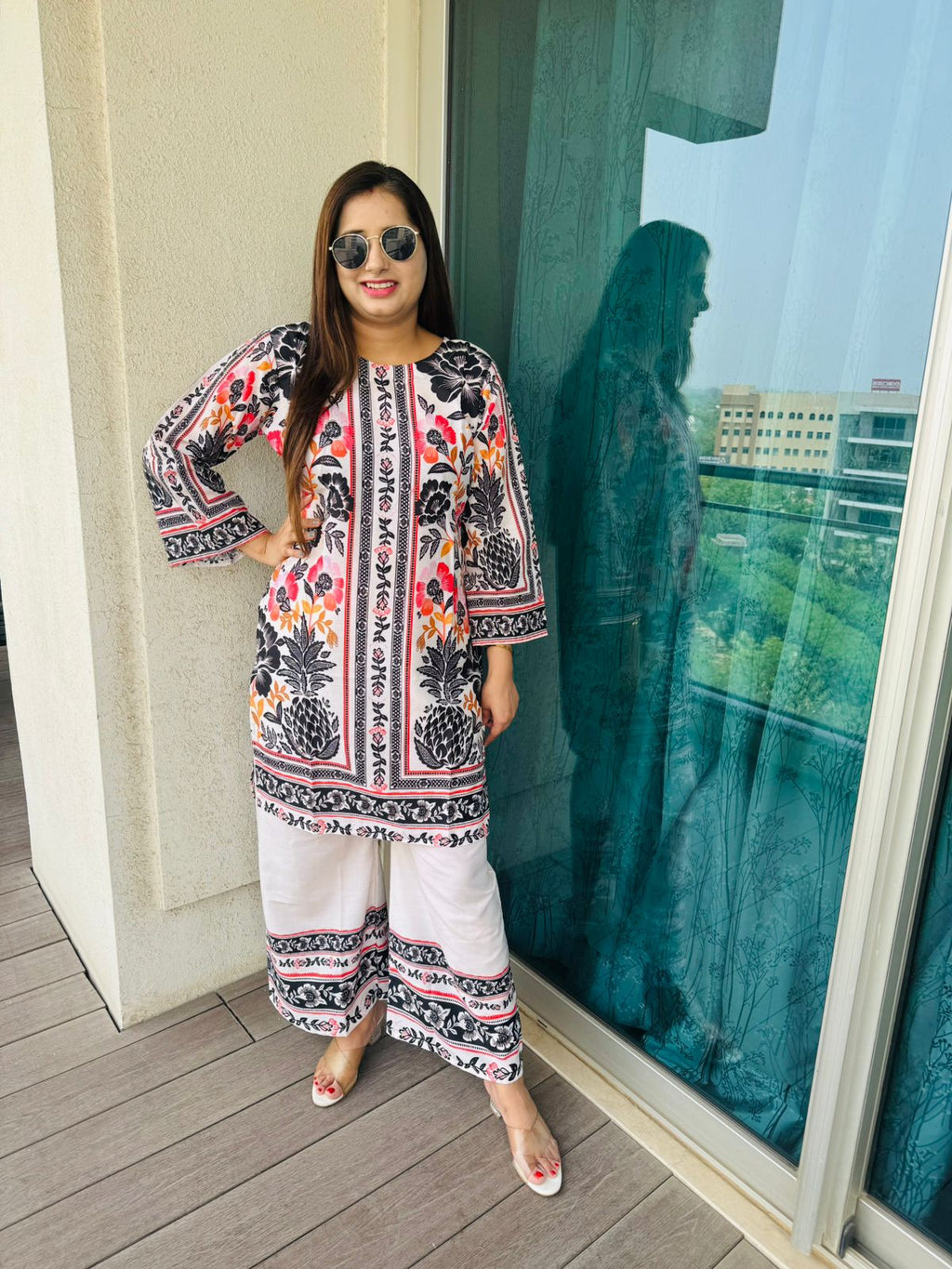 NIKKO | Women’s Multicolor Coordset | Ethnic Floral Printed Kurta Palazzo with Borders