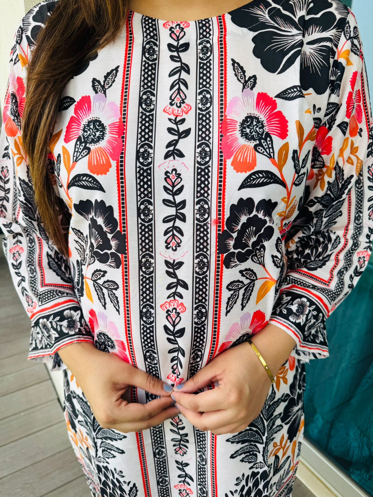 NIKKO | Women’s Multicolor Coordset | Ethnic Floral Printed Kurta Palazzo with Borders