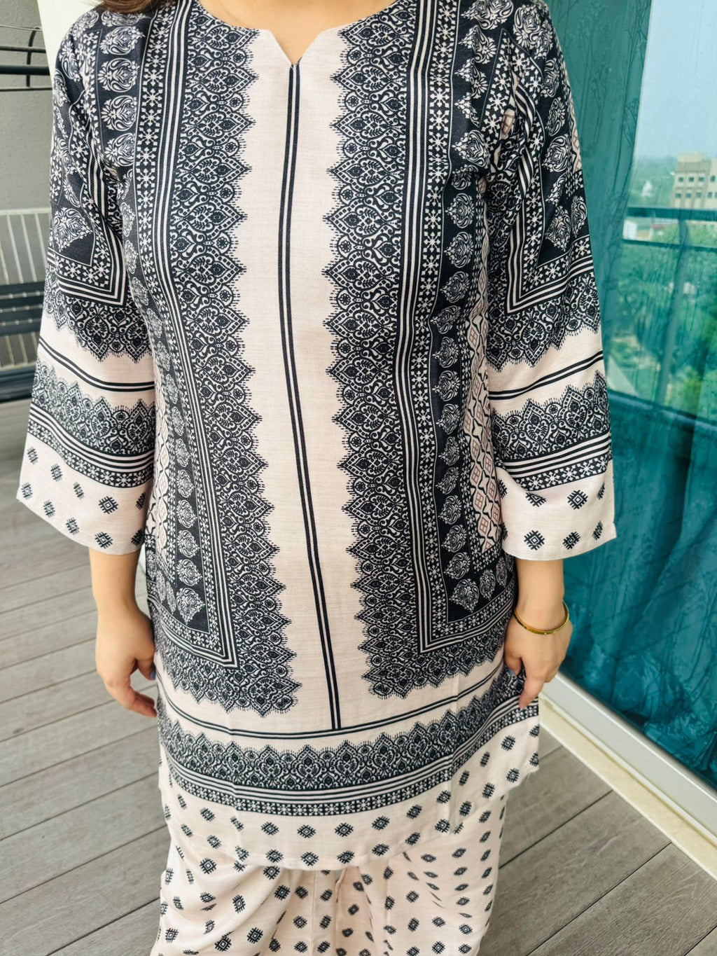 VASHIMA | Elegant Peach Black Co-Ord Set | Polka Dot Printed Kurta Palazzo Set