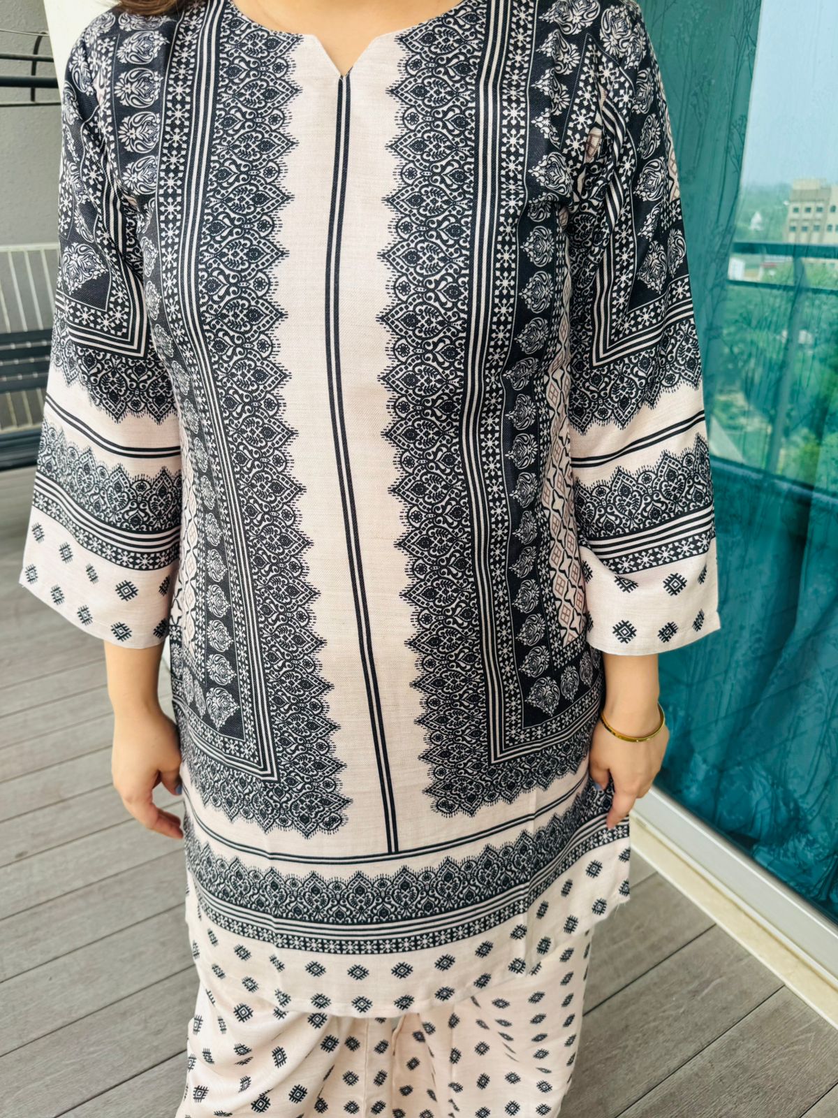 VASHIMA | Elegant Peach Black Co-Ord Set | Polka Dot Printed Kurta Palazzo Set