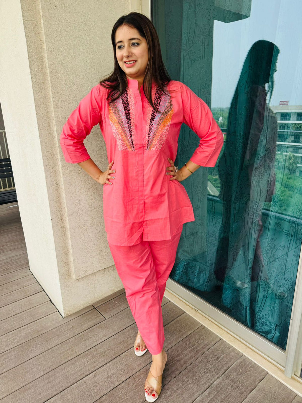 MEENU | Trendy Pink Embroidered Ethnic Coordset | Festive Wear for Women